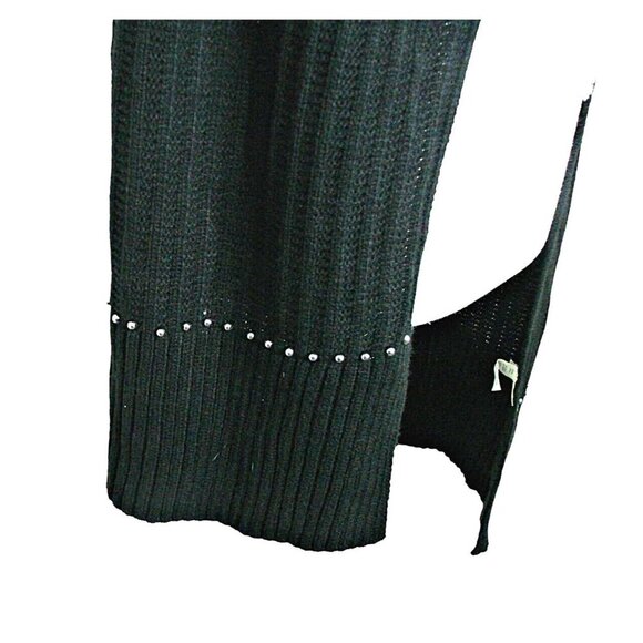 A New Day Scarf Black Ribbed Knit Long 78" Length Gray Pearl Accent Soft Acrylic - Picture 3 of 11